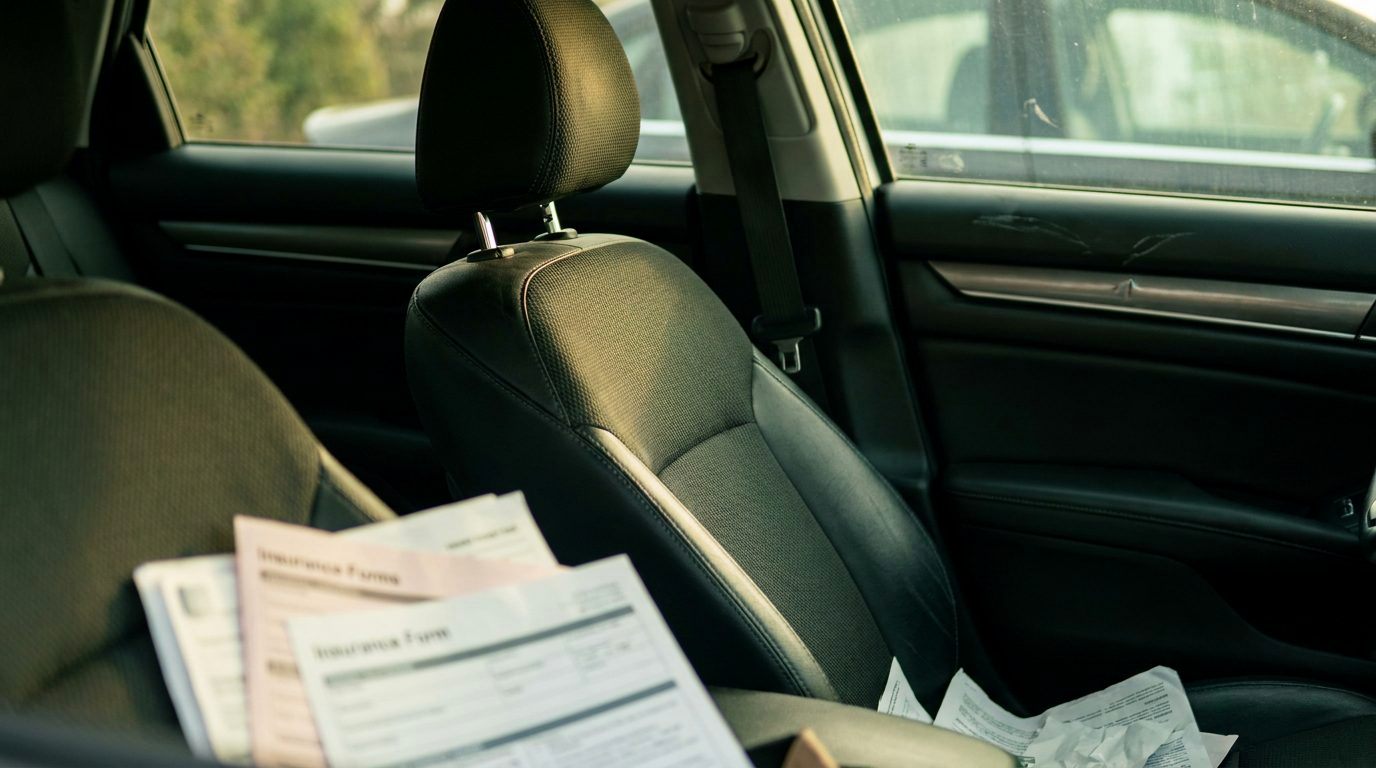 Close-up of a car driver seat headrest in soft daylight